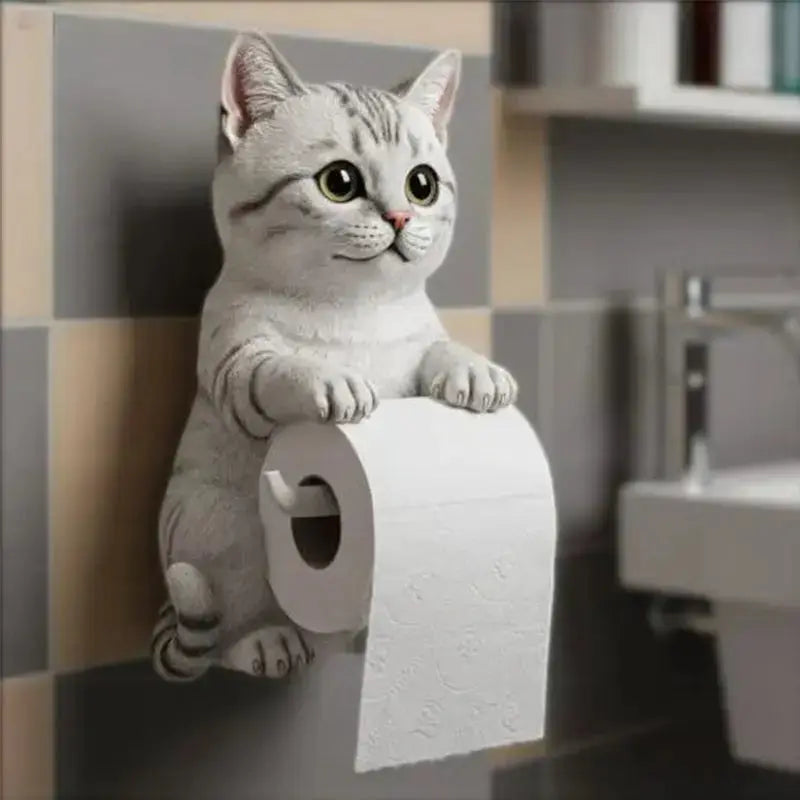 Cat Resin Wall Mount For Toilet Paper With Cat Figure