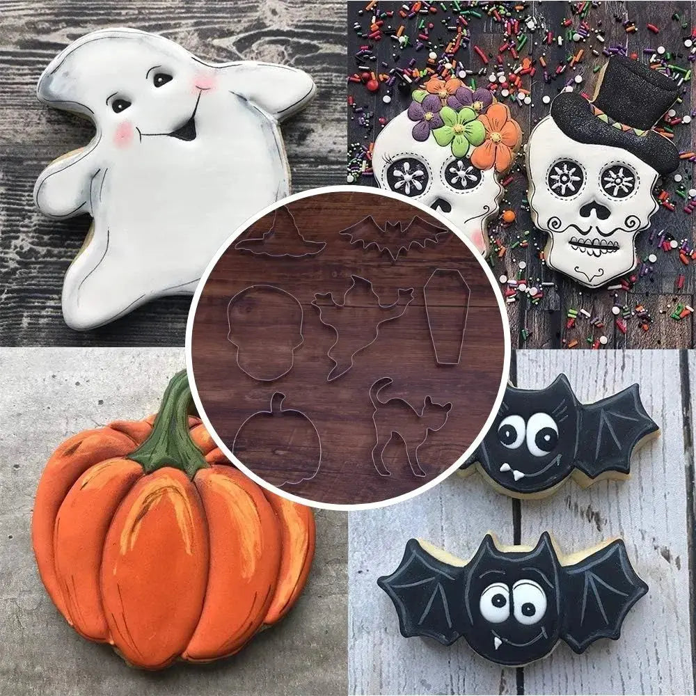 Seven Piece Halloween Cookie Cutters In Stainless Steel For Cookies, Pancakes, Fruit