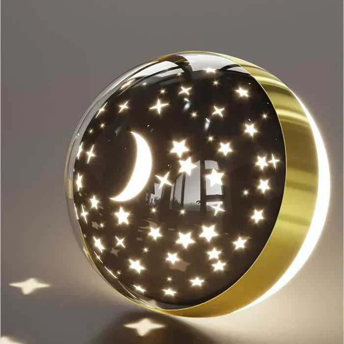 Astronaut LED Wall Light For Kids Room With Moon And Gold Stars Night Lamp