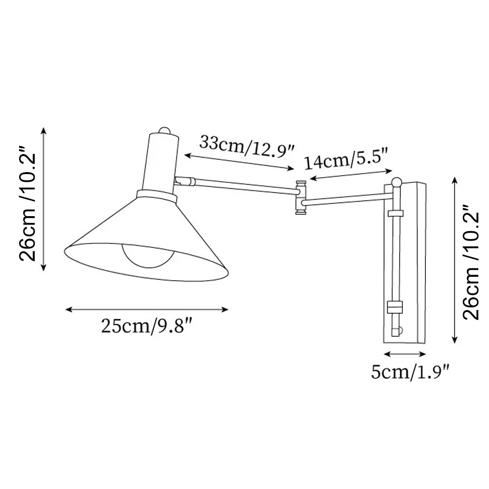Kovová nástěnná lampa s otočným kloubem o 360 stupňů, noční lampa E27 do obývacího pokoje a ložnice