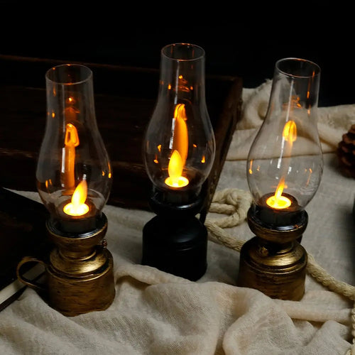 Linterna LED de estilo antiguo con luz parpadeante, inalámbrica, segura y con brillo decorativo