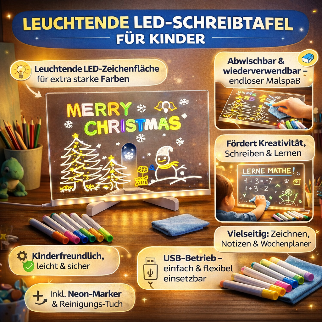 Kids LED Illuminated Drawing Board With Colorful Markers And Reusable Surface