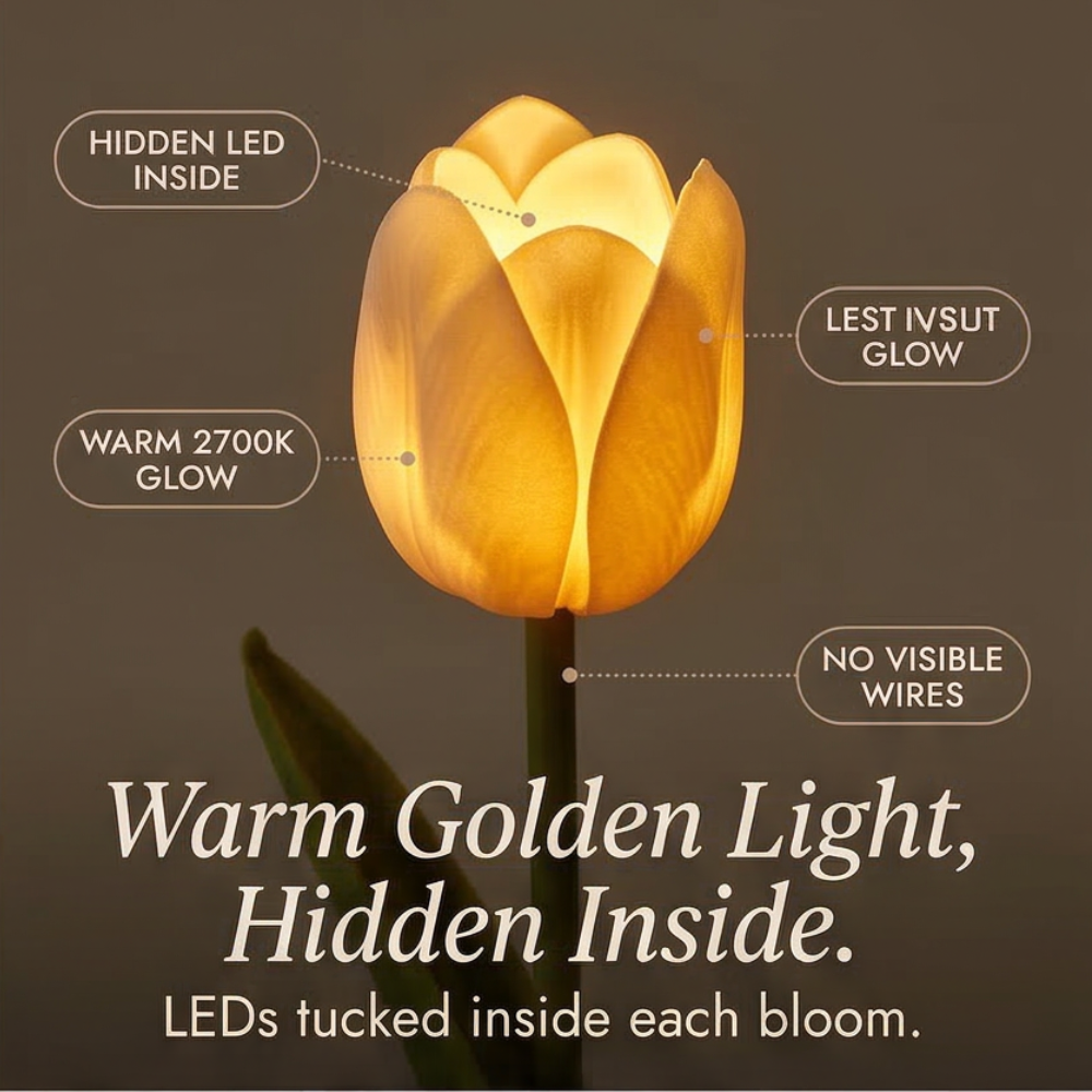 LED světlo ve tvaru tulipánové kytice Tulara — automatický časovač, skryté teplé LED diody