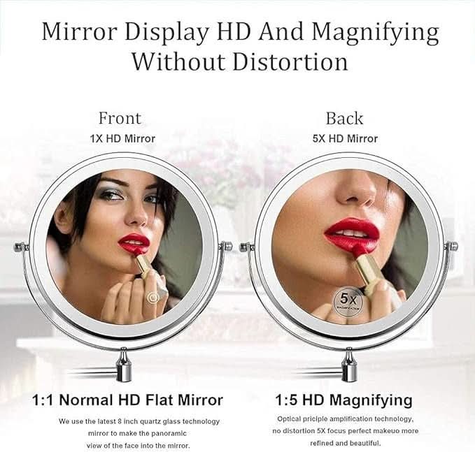 Rechargeable LED Magnifying Vanity Mirror Dimmable 20 Cm Round