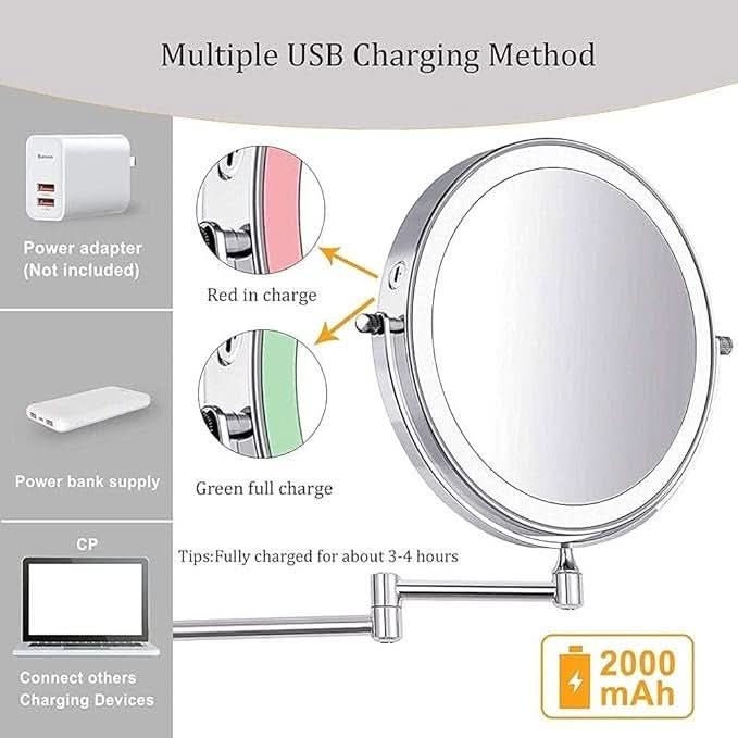 Rechargeable LED Magnifying Vanity Mirror Dimmable 20 Cm Round