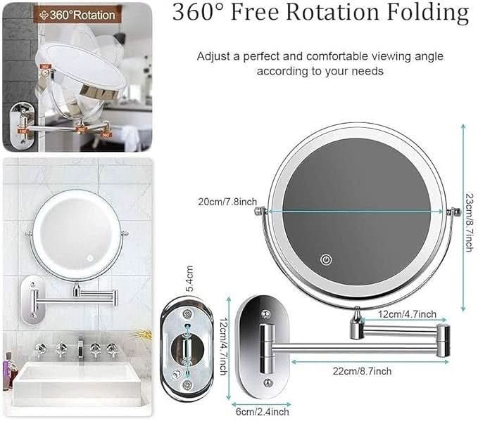 Rechargeable LED Magnifying Vanity Mirror Dimmable 20 Cm Round