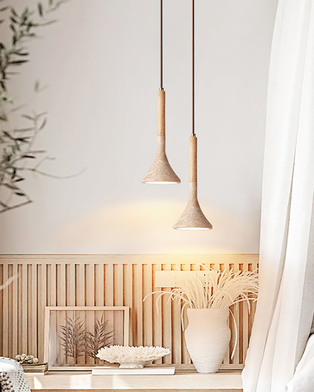 Travertine And Walnut Pendant Light For Dining Room Warm Nordic Glow