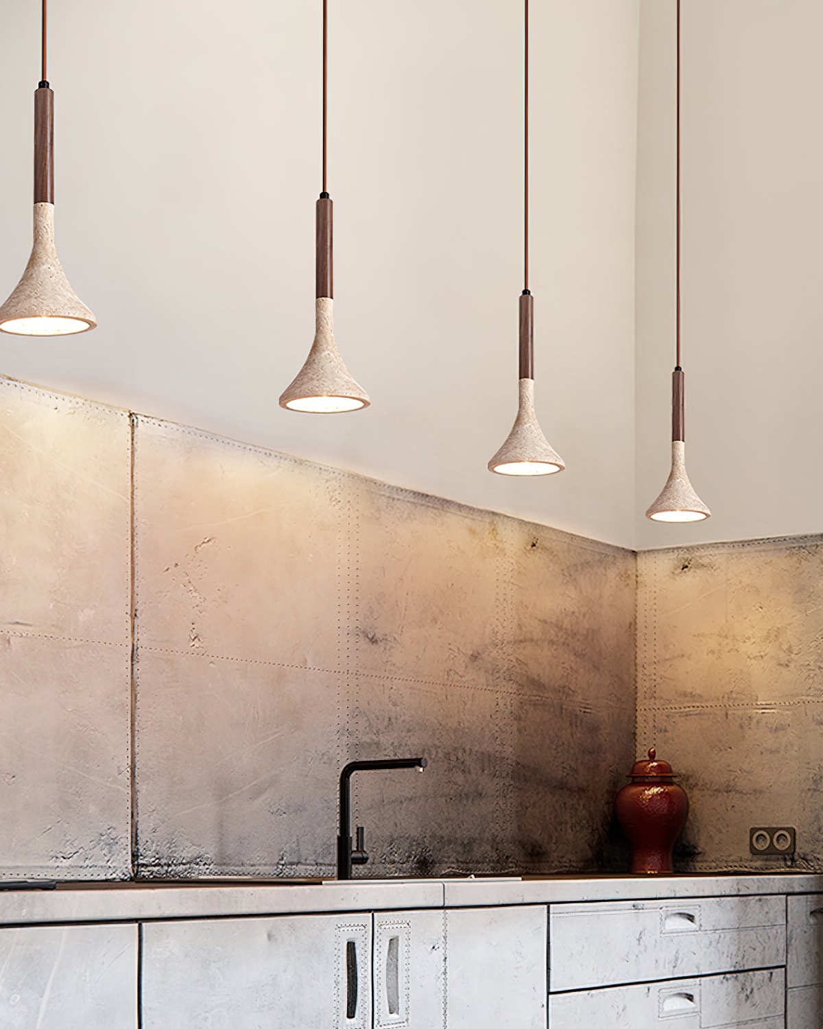 Travertine And Walnut Pendant Light For Dining Room Warm Nordic Glow