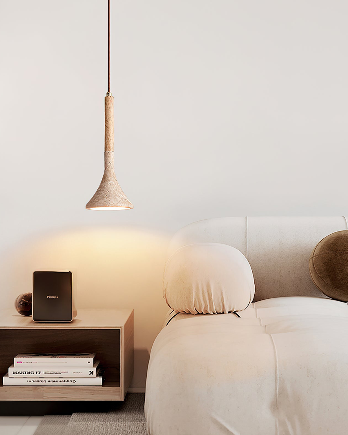 Travertine And Walnut Pendant Light For Dining Room Warm Nordic Glow