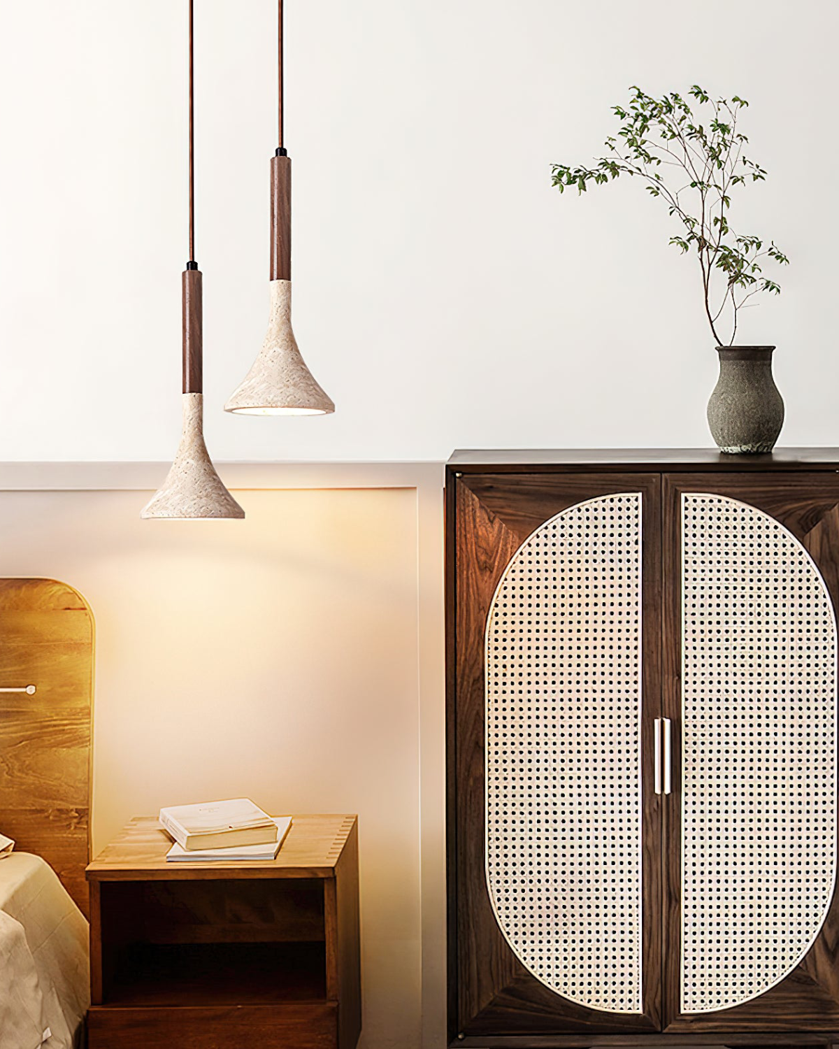 Travertine And Walnut Pendant Light For Dining Room Warm Nordic Glow