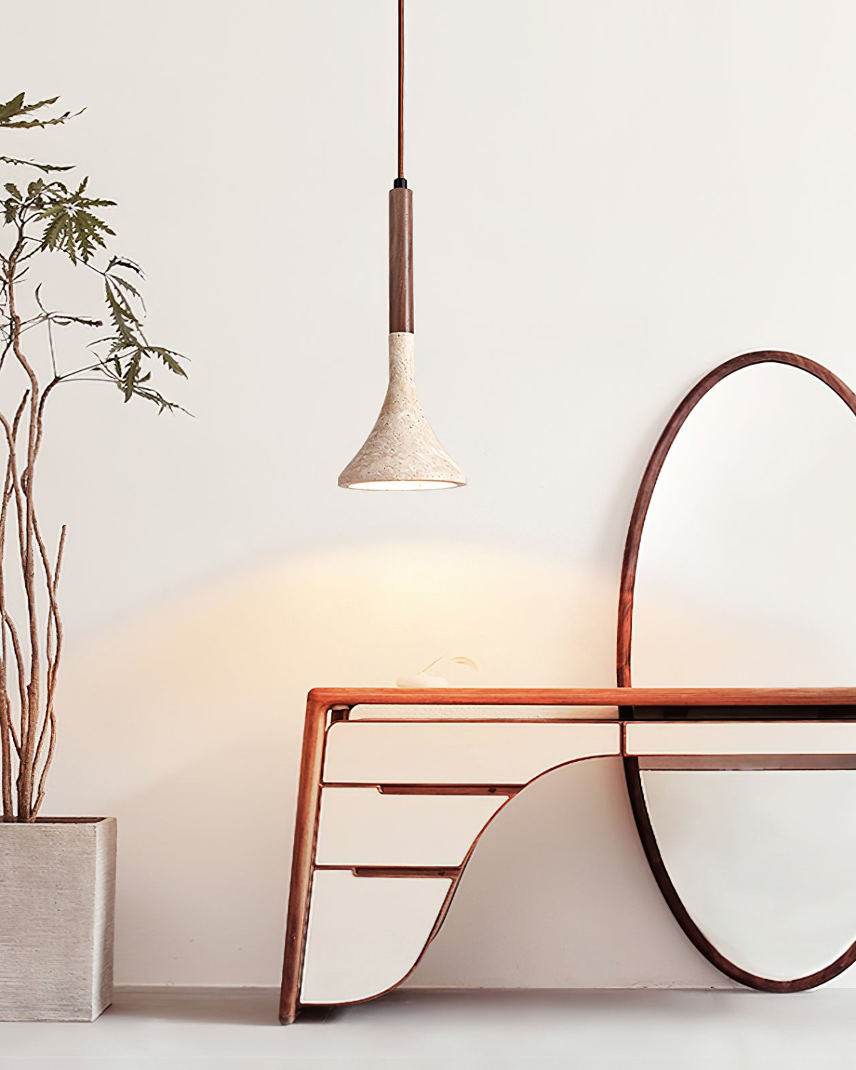 Travertine And Walnut Pendant Light For Dining Room Warm Nordic Glow