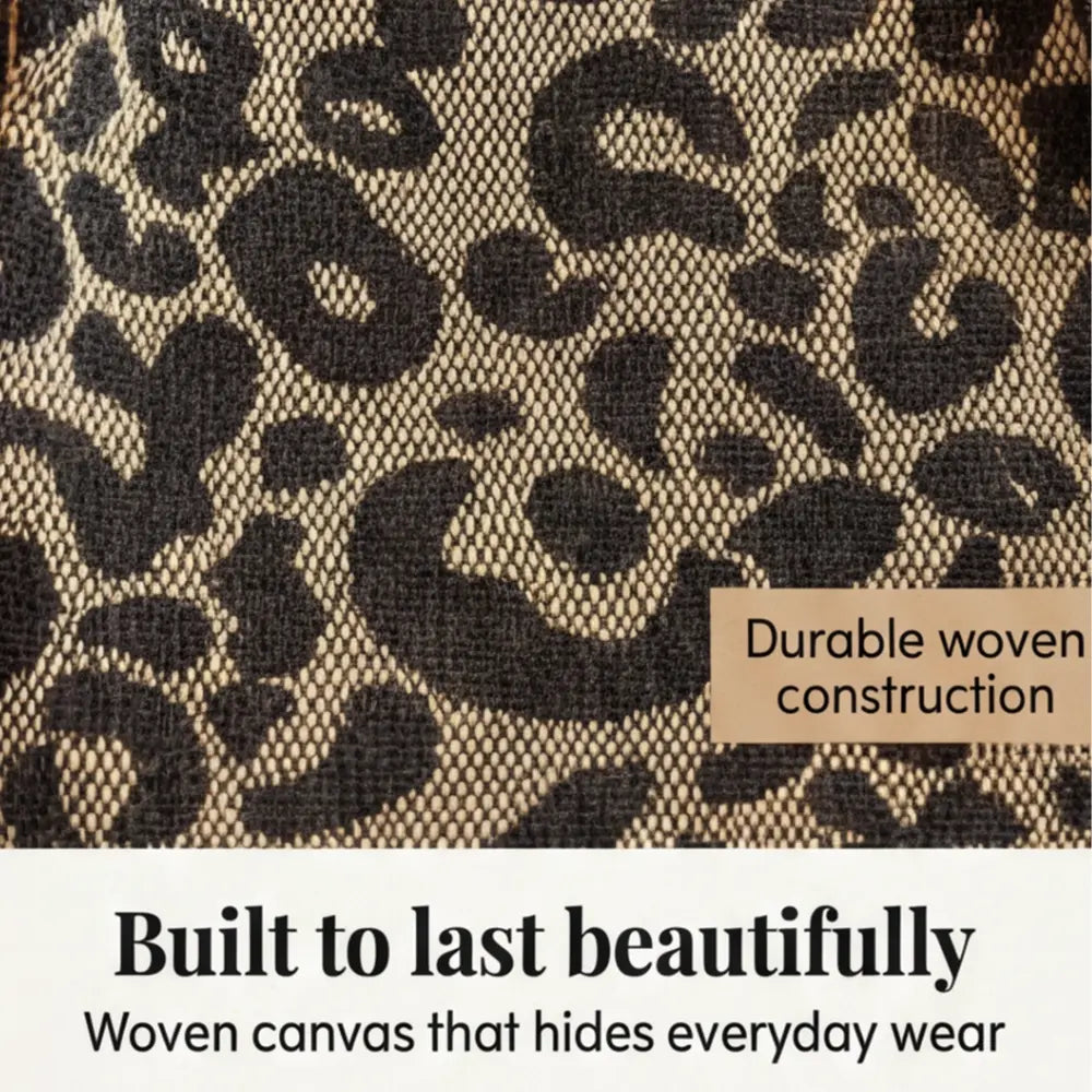 Bolso tote de lona con estampado de leopardo — Asas de cadena dorada y patrón marrón y negro