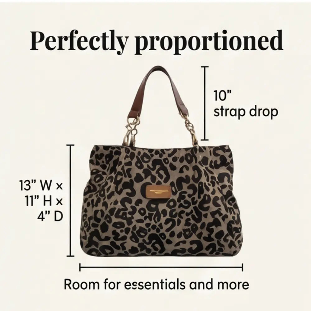 Bolso tote de lona con estampado de leopardo — Asas de cadena dorada y patrón marrón y negro