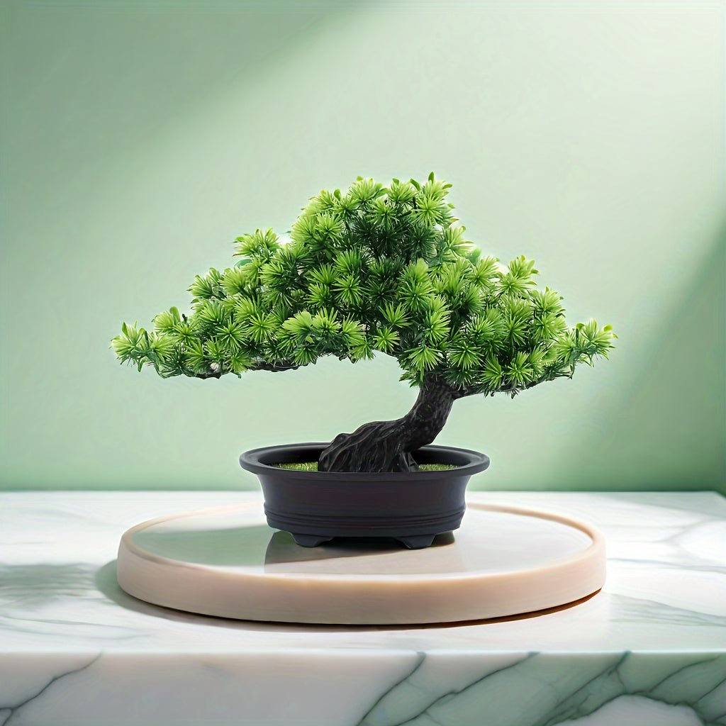Lebensechter Bonsai-Baum — realistische Blätter, ganzjähriger Akzent ohne Pflege