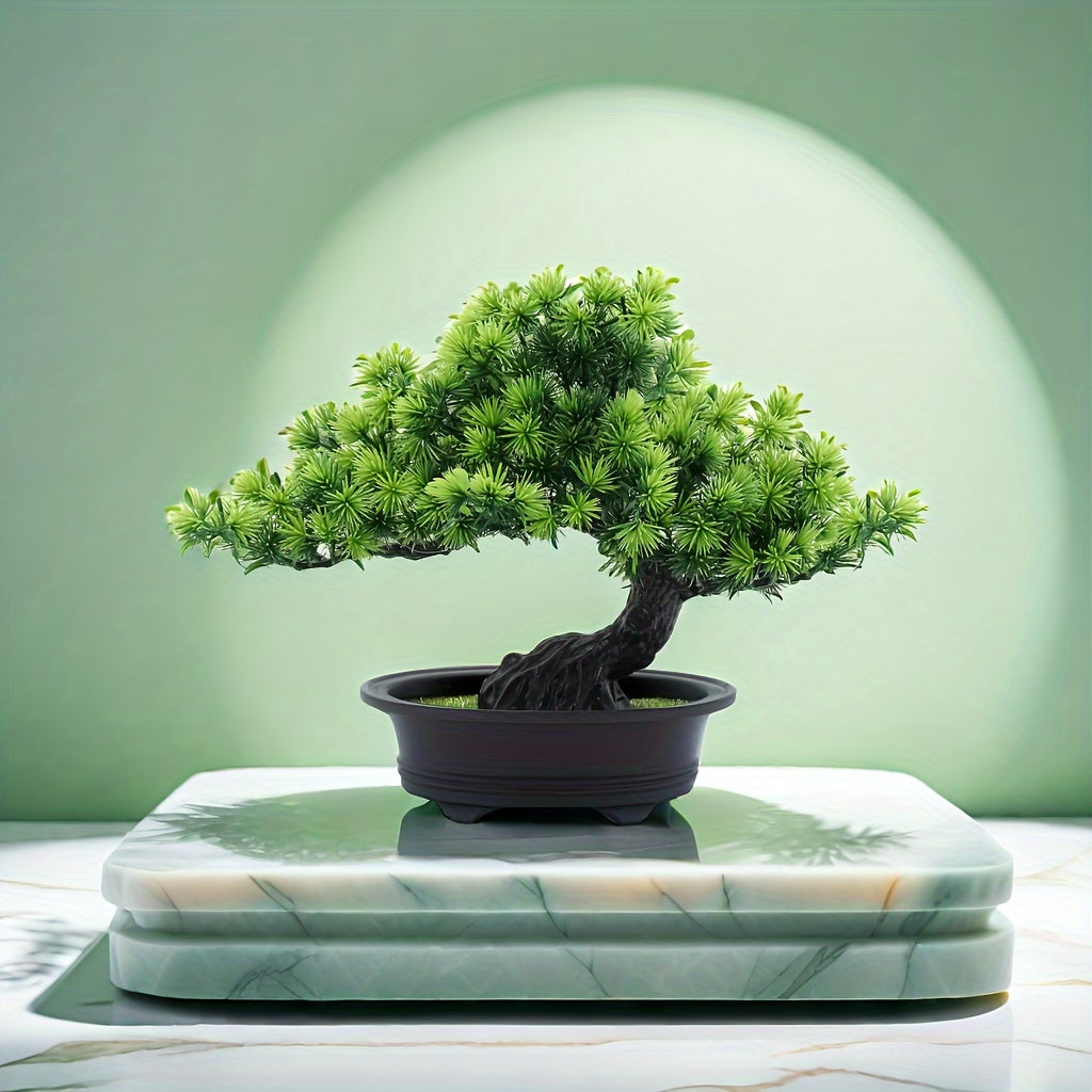 Lebensechter Bonsai-Baum — realistische Blätter, ganzjähriger Akzent ohne Pflege