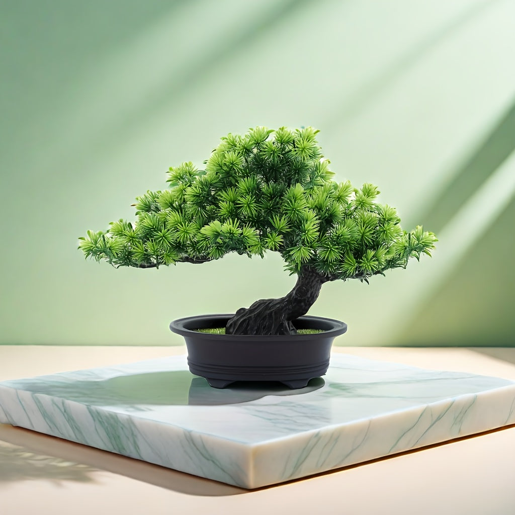 Lebensechter Bonsai-Baum — realistische Blätter, ganzjähriger Akzent ohne Pflege