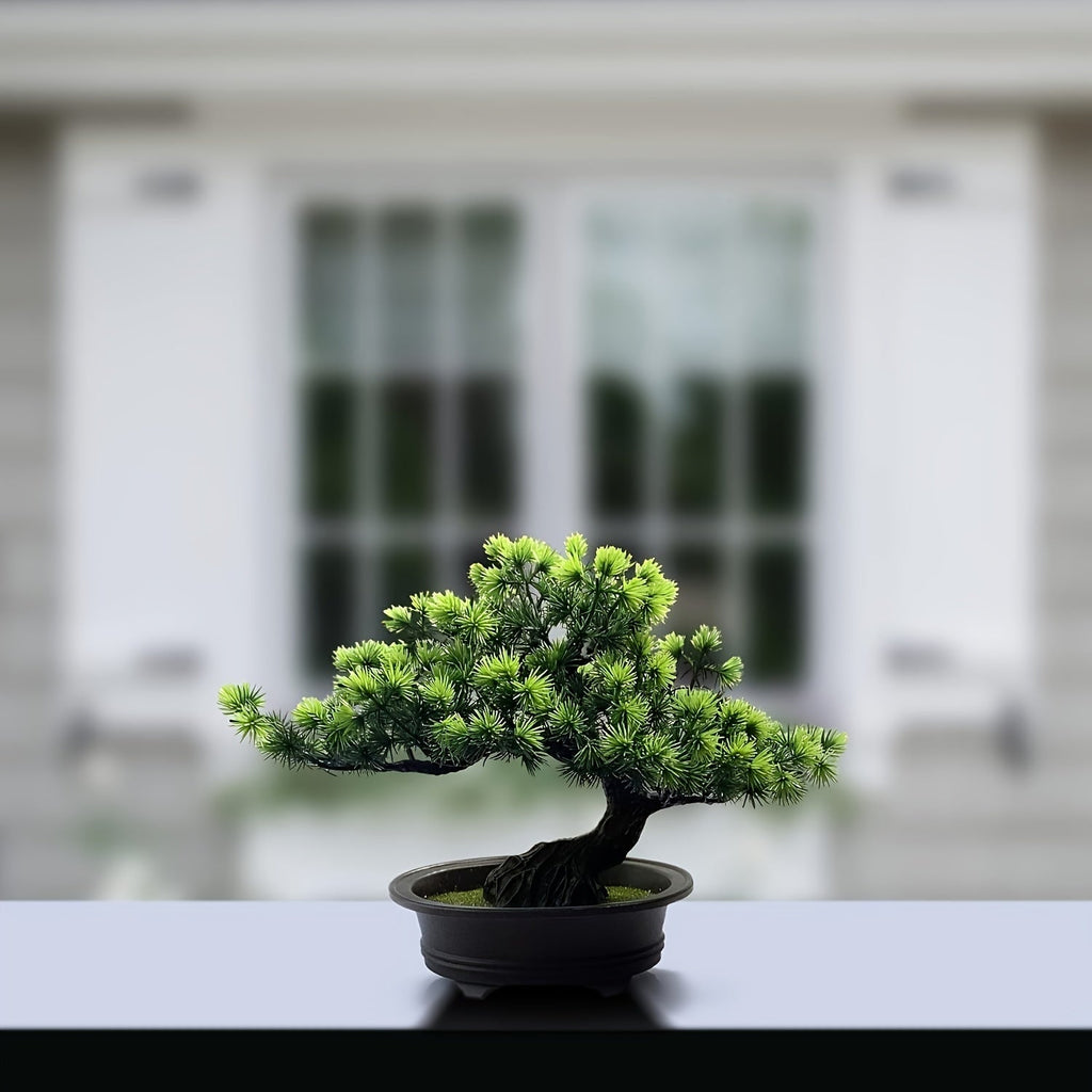 Lebensechter Bonsai-Baum — realistische Blätter, ganzjähriger Akzent ohne Pflege