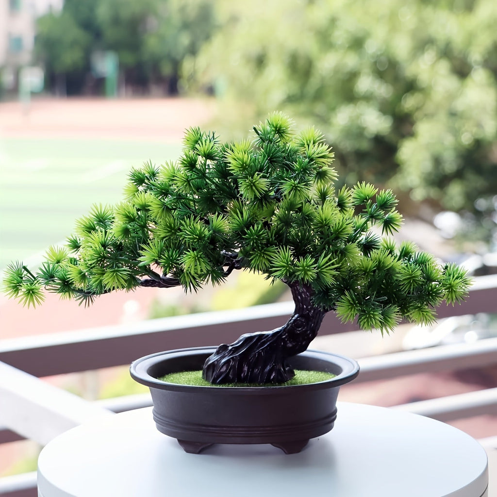 Lebensechter Bonsai-Baum — realistische Blätter, ganzjähriger Akzent ohne Pflege