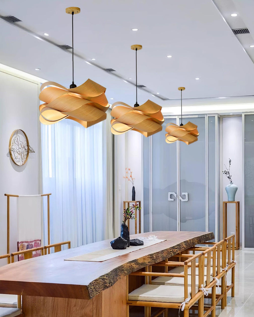 SylvaOak Wood Grain Pendant Light With Soft Ambient Glow For Dining Rooms And Kitchen Islands