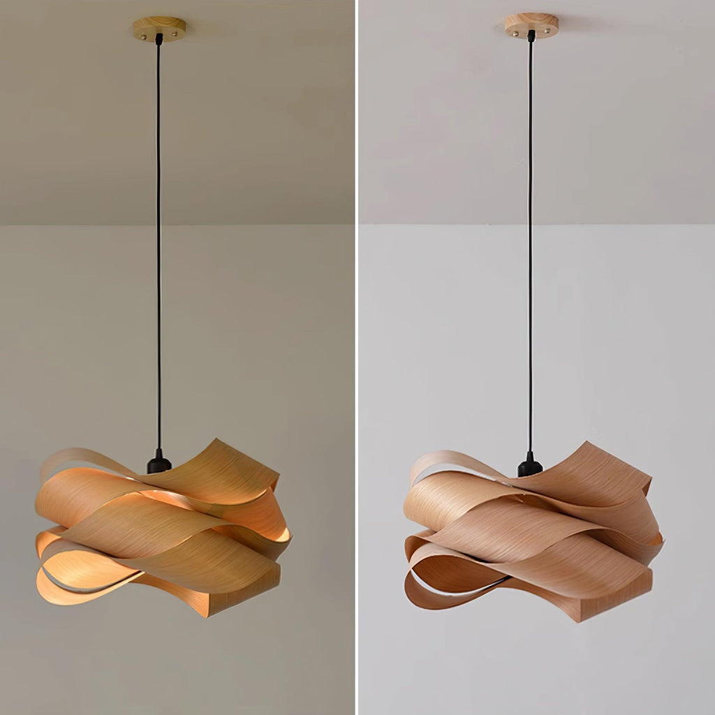 SylvaOak Wood Grain Pendant Light With Soft Ambient Glow For Dining Rooms And Kitchen Islands