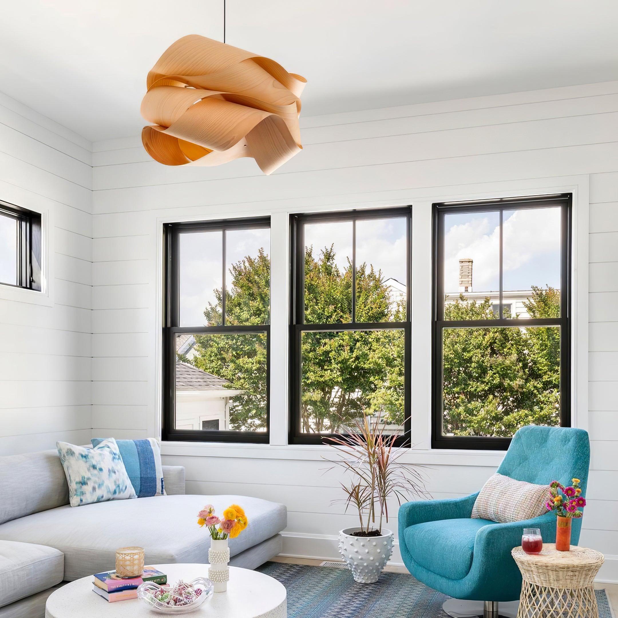 SylvaOak Wood Grain Pendant Light With Soft Ambient Glow For Dining Rooms And Kitchen Islands