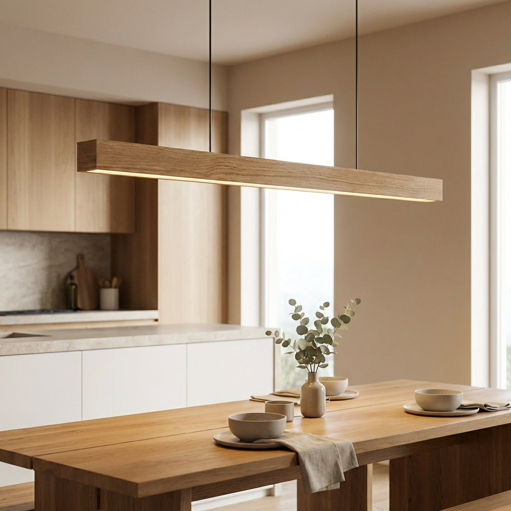 Arcwood Solid Wood Linear Pendant Light For Kitchen Islands And Dining Tables Modern Home Fixture
