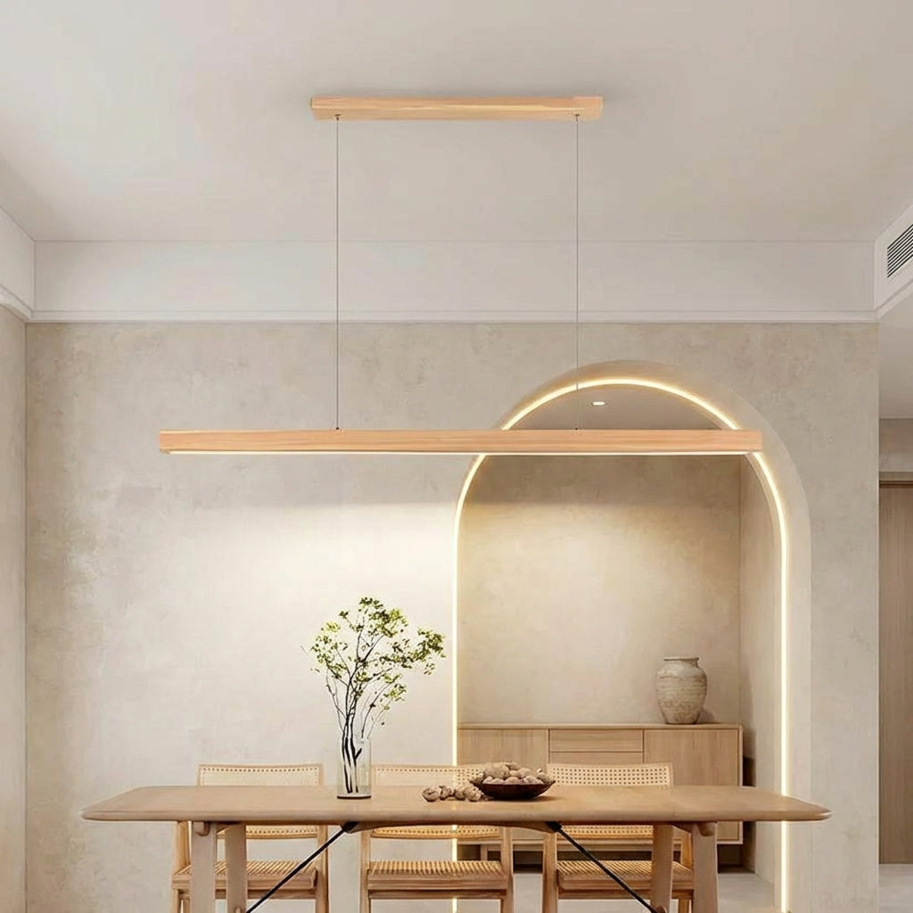 Arcwood Solid Wood Linear Pendant Light For Kitchen Islands And Dining Tables Modern Home Fixture