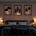 Three-Piece LED Photo Frame Set With Faux Plant In Black Metal Mood Lighting