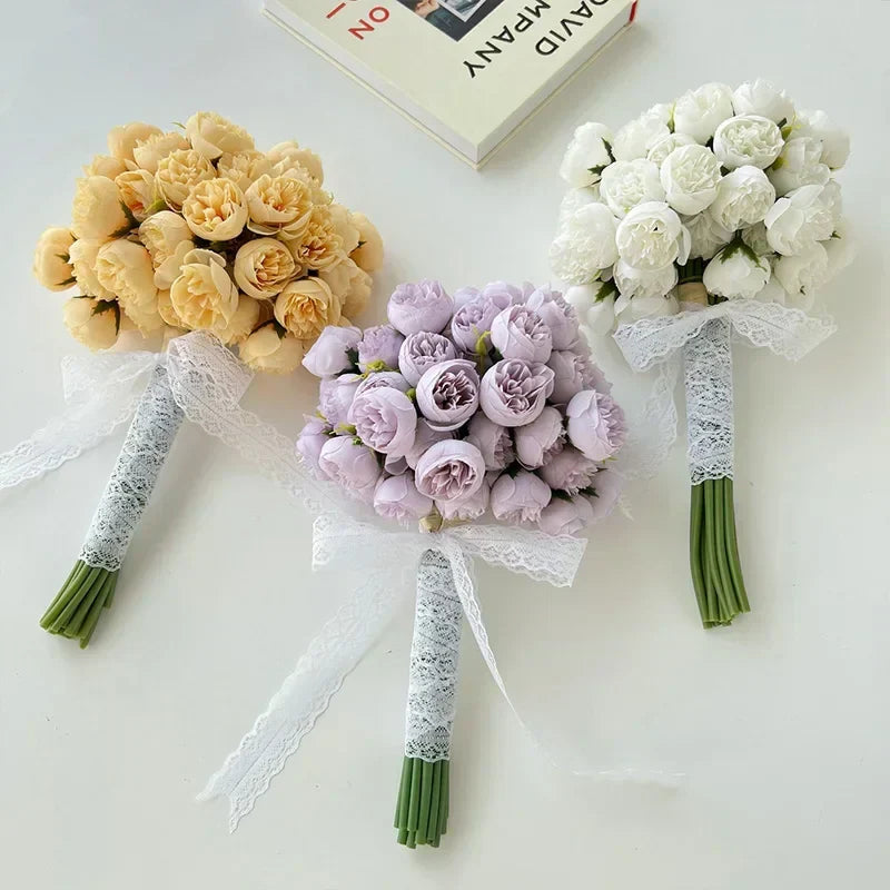 Luna Peony Bouquet – 27 Realistic Silk Flowers in Mixed Colors