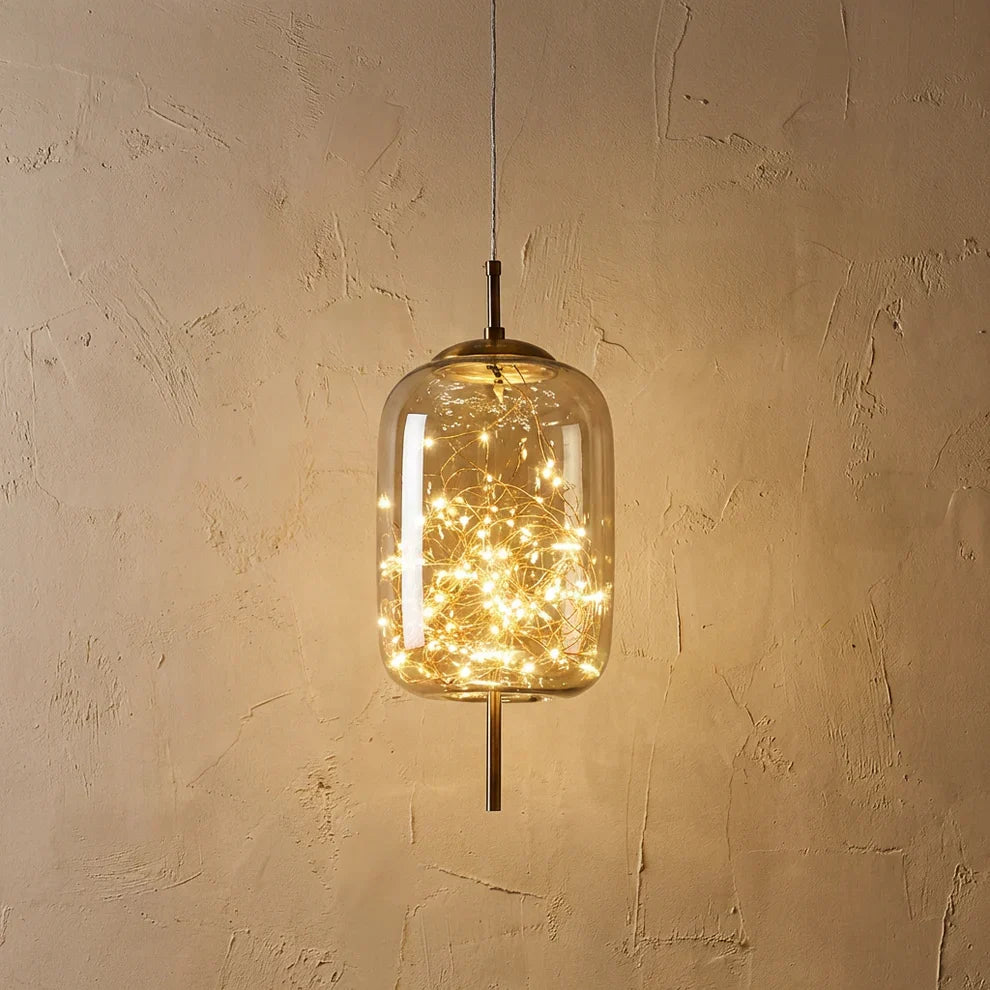 Ceiling Pendant Light With Glass Cylinder And Oval Shade For Ambient Illumination
