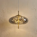 Ceiling Pendant Light With Glass Cylinder And Oval Shade For Ambient Illumination