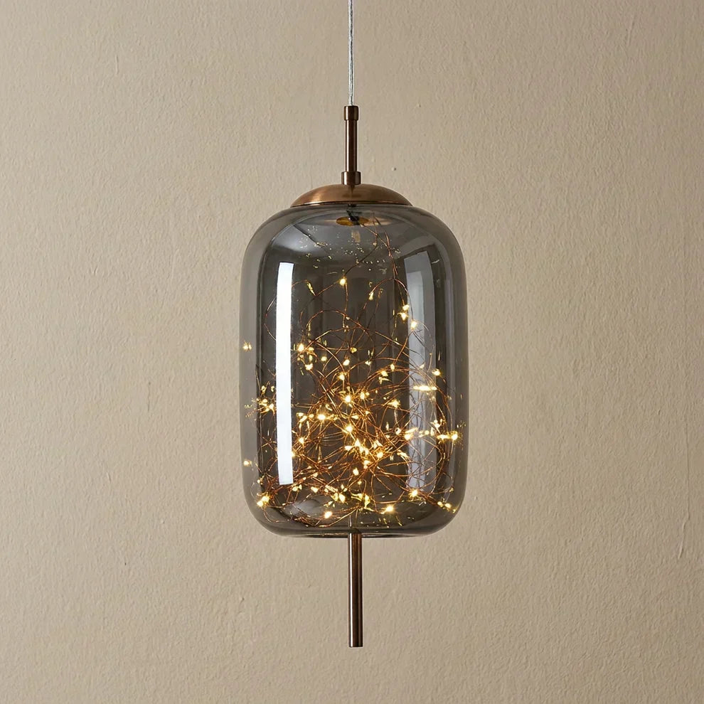 Ceiling Pendant Light With Glass Cylinder And Oval Shade For Ambient Illumination