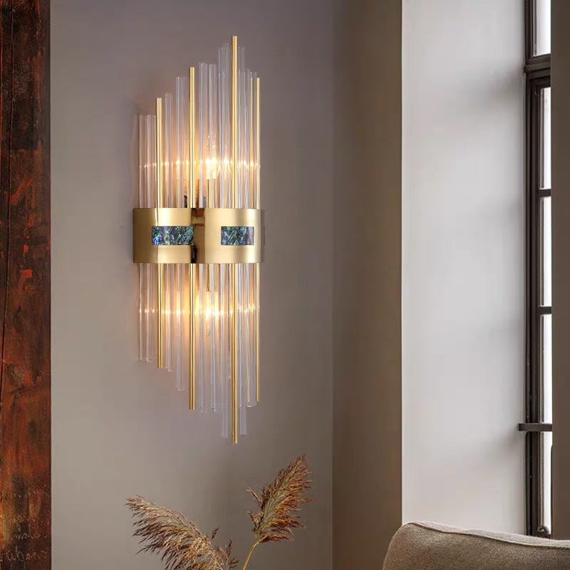 Valoria Brushed Gold Wall Light Sconce With Crystal Rods For Elegant Hallways And Living Rooms