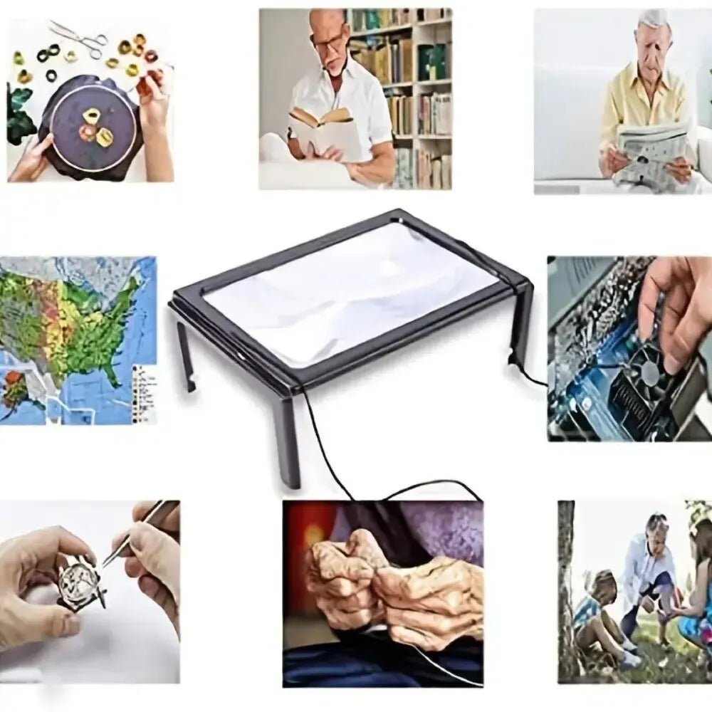 LuminaDesk Collapsible 3x Table Magnifier — Integrated LED Lighting & Foldable Base