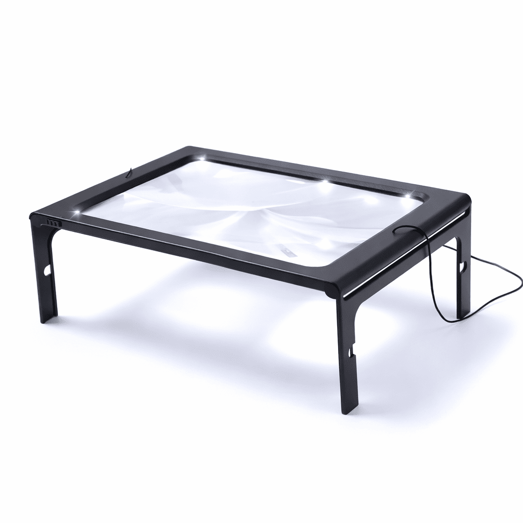 LuminaDesk Collapsible 3x Table Magnifier — Integrated LED Lighting & Foldable Base