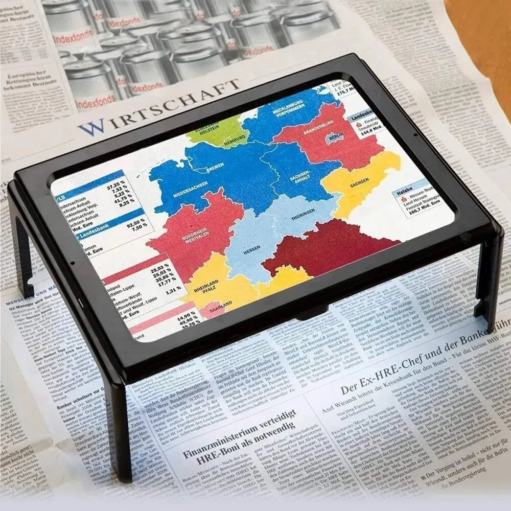 LuminaDesk Collapsible 3x Table Magnifier — Integrated LED Lighting & Foldable Base