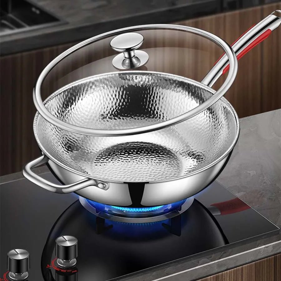 Titanium Wok With Uncoated 32 cm Round Bottom For Induction
