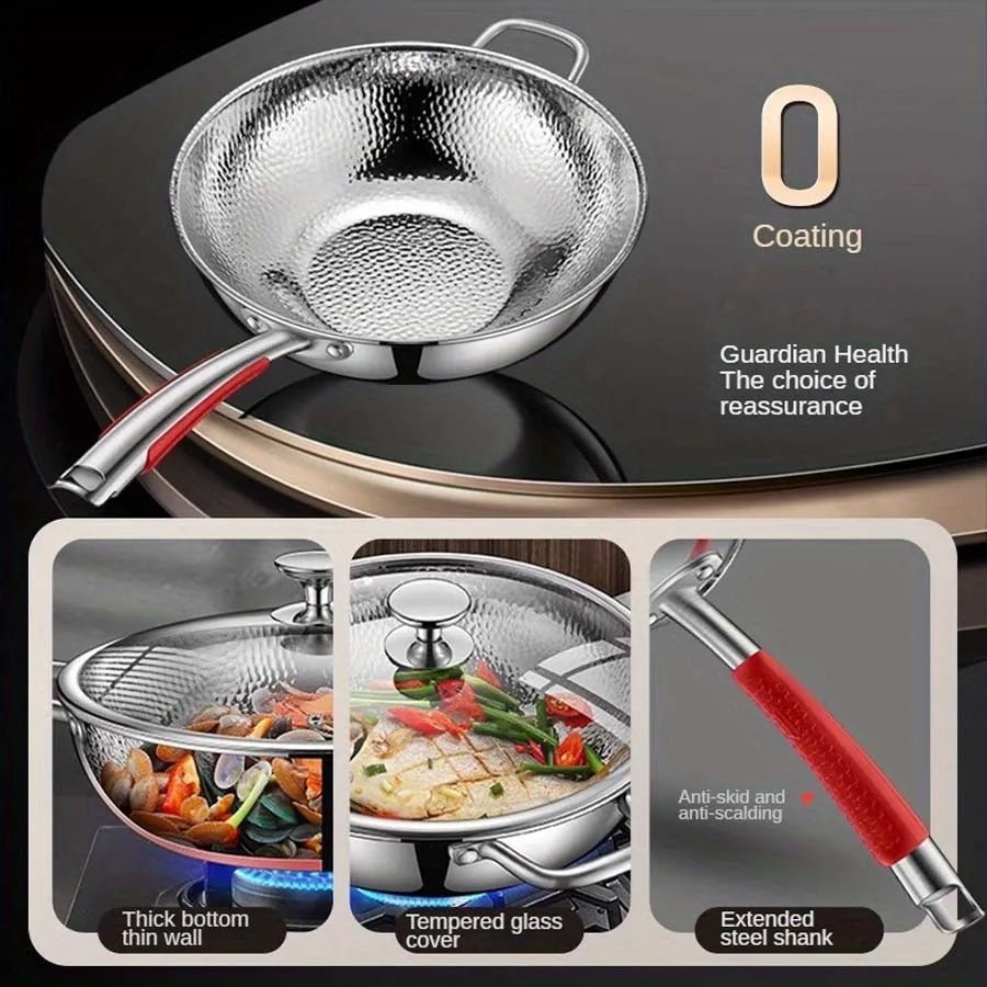 Titanium Wok With Uncoated 32 cm Round Bottom For Induction