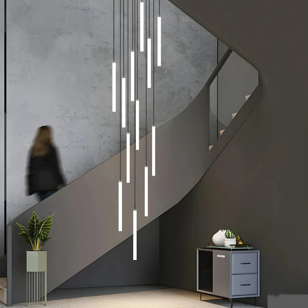 Spiral LED Staircase Pendant Light For High Ceilings, Modern Design