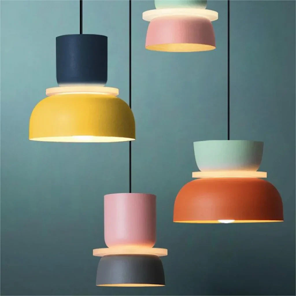 Nordic Pendant Light With Color Block Accent And Shade In Acrylic Bowl For Kitchen Or Dining Area