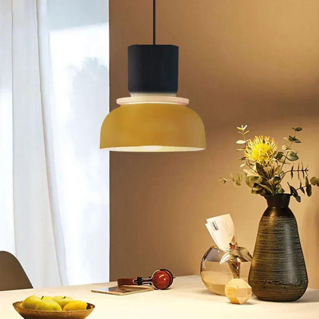 Nordic Pendant Light With Color Block Accent And Shade In Acrylic Bowl For Kitchen Or Dining Area