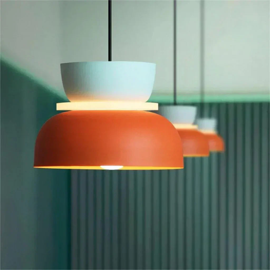Nordic Pendant Light With Color Block Accent And Shade In Acrylic Bowl For Kitchen Or Dining Area