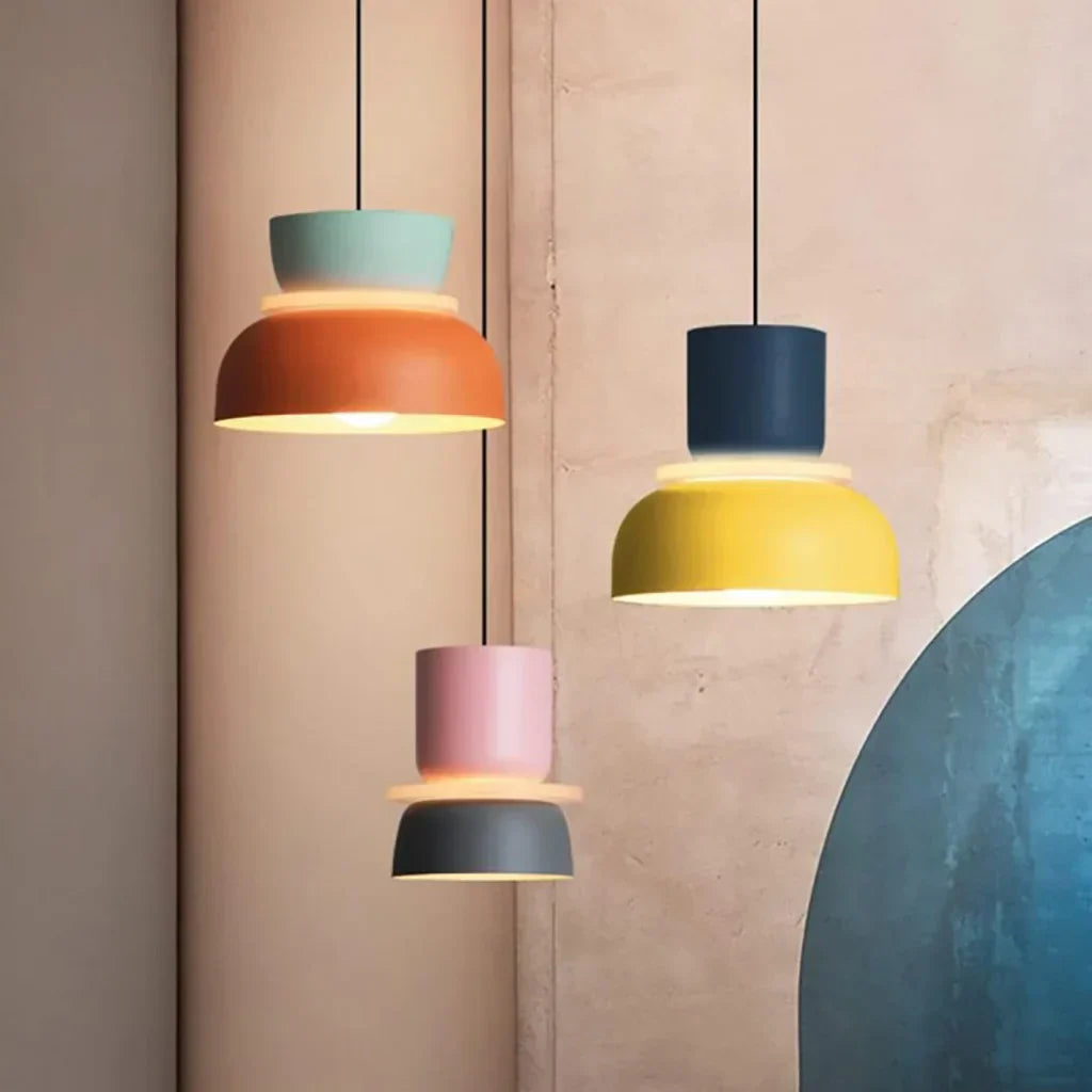 Nordic Pendant Light With Color Block Accent And Shade In Acrylic Bowl For Kitchen Or Dining Area