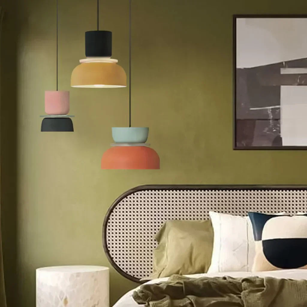 Nordic Pendant Light With Color Block Accent And Shade In Acrylic Bowl For Kitchen Or Dining Area