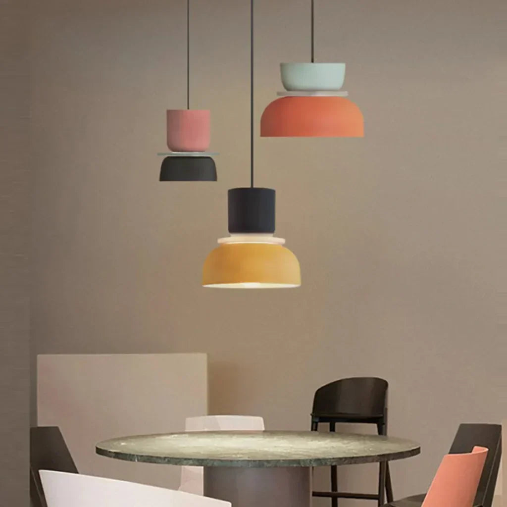 Nordic Pendant Light With Color Block Accent And Shade In Acrylic Bowl For Kitchen Or Dining Area