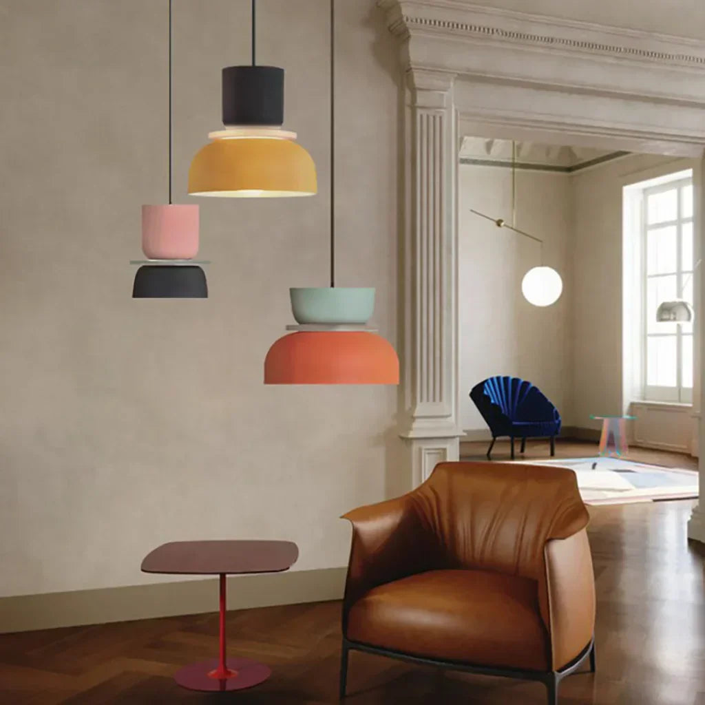 Nordic Pendant Light With Color Block Accent And Shade In Acrylic Bowl For Kitchen Or Dining Area