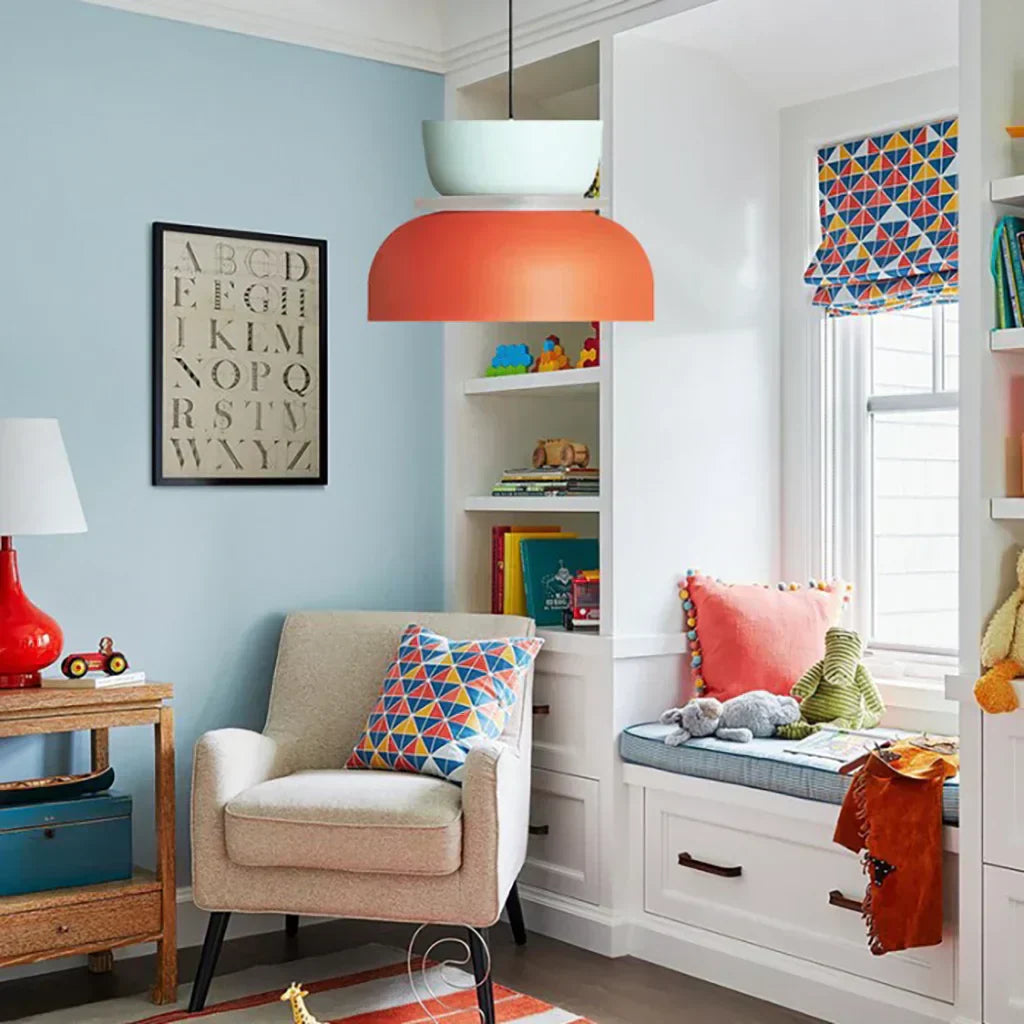 Nordic Pendant Light With Color Block Accent And Shade In Acrylic Bowl For Kitchen Or Dining Area