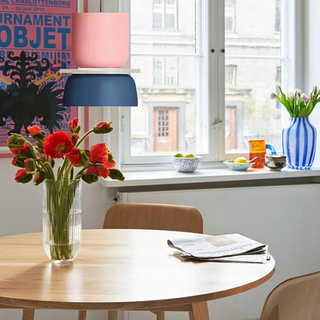 Nordic Pendant Light With Color Block Accent And Shade In Acrylic Bowl For Kitchen Or Dining Area