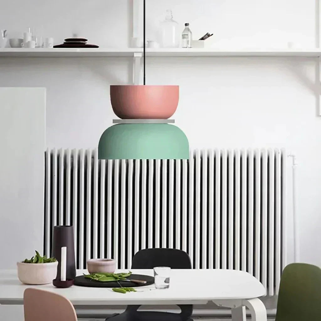 Nordic Pendant Light With Color Block Accent And Shade In Acrylic Bowl For Kitchen Or Dining Area