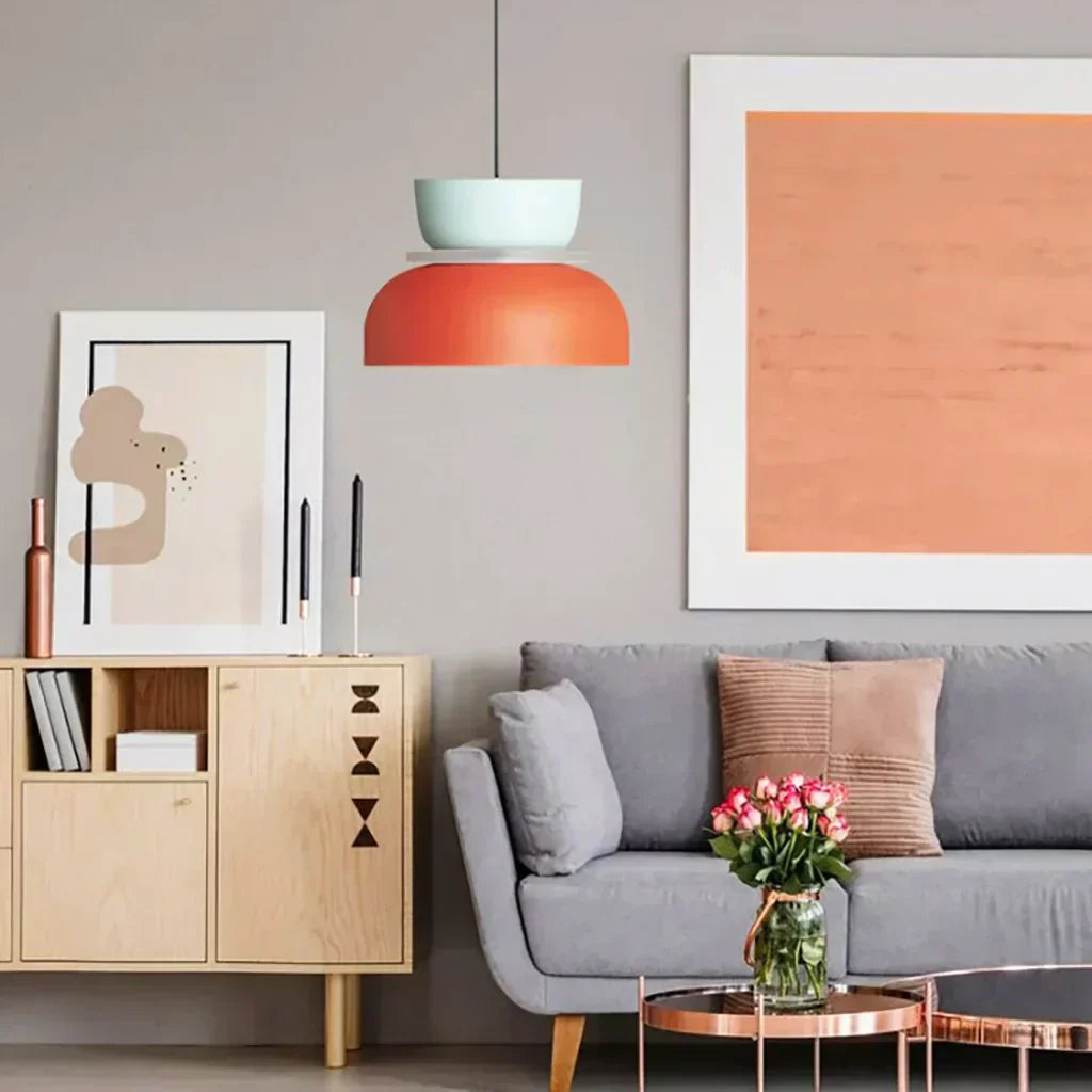 Nordic Pendant Light With Color Block Accent And Shade In Acrylic Bowl For Kitchen Or Dining Area